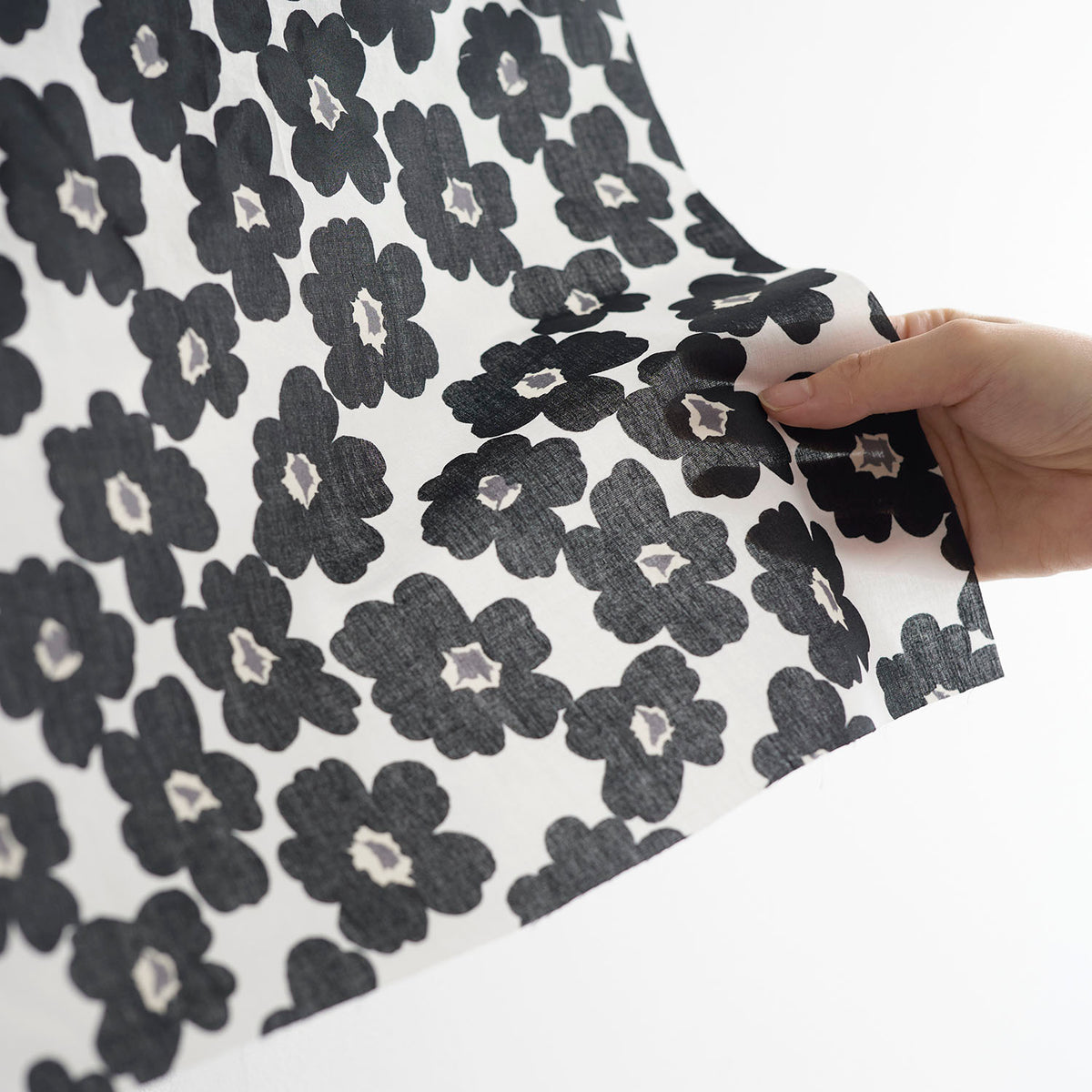 Geometric Floral Cotton Lawn - Black