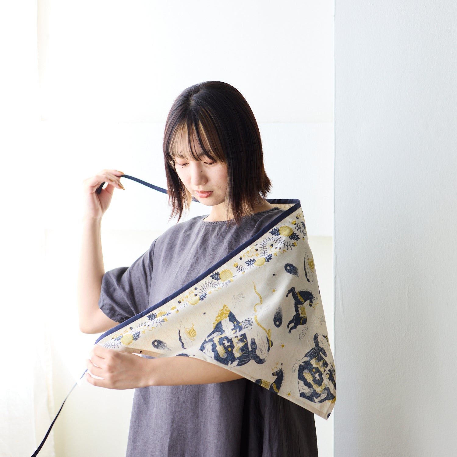 Sanae Sugimoto Vacation Cotton Linen Sheeting - Ecru x Purple EGX-9220-3