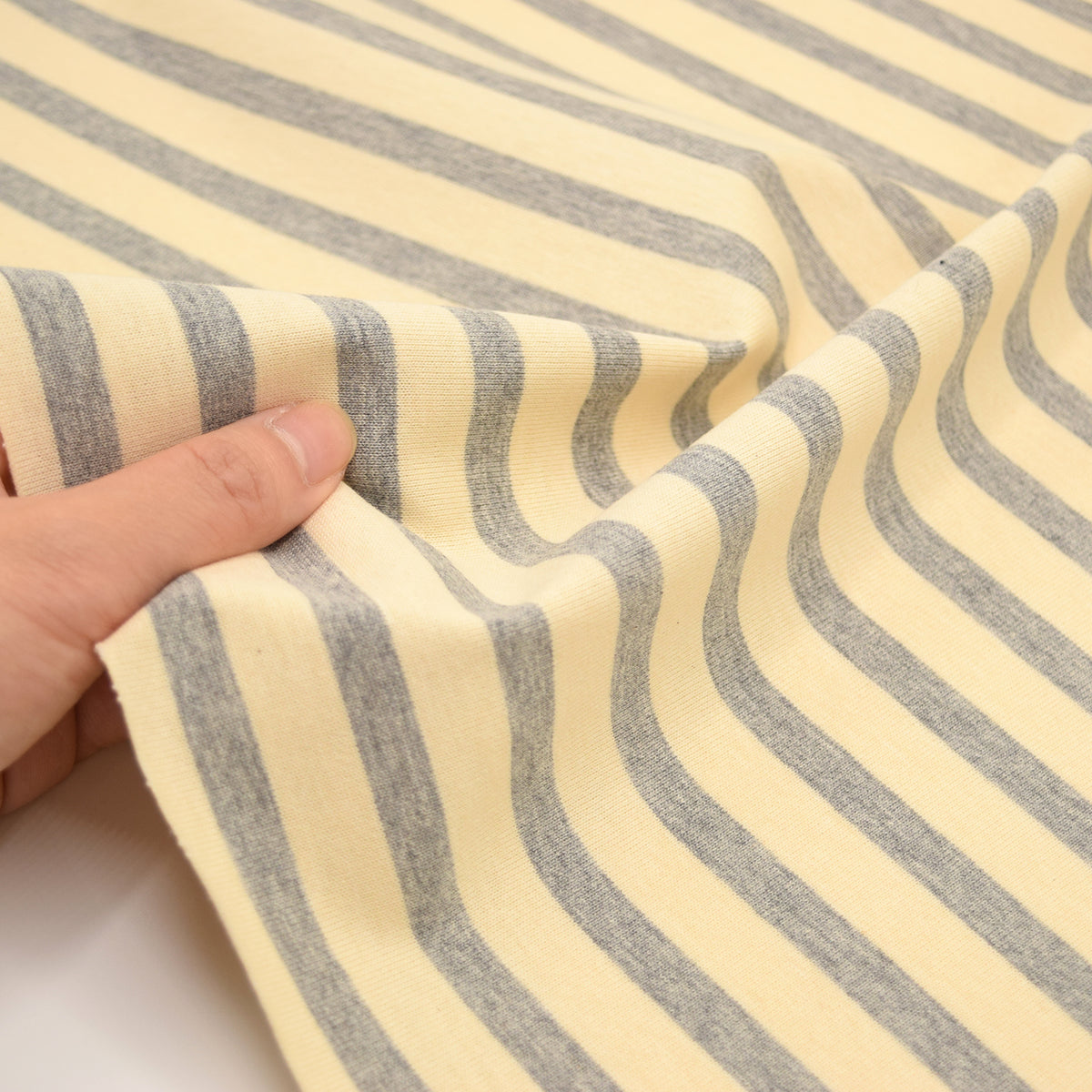 Striped Cotton Jersey Knit - Ecru x Grey