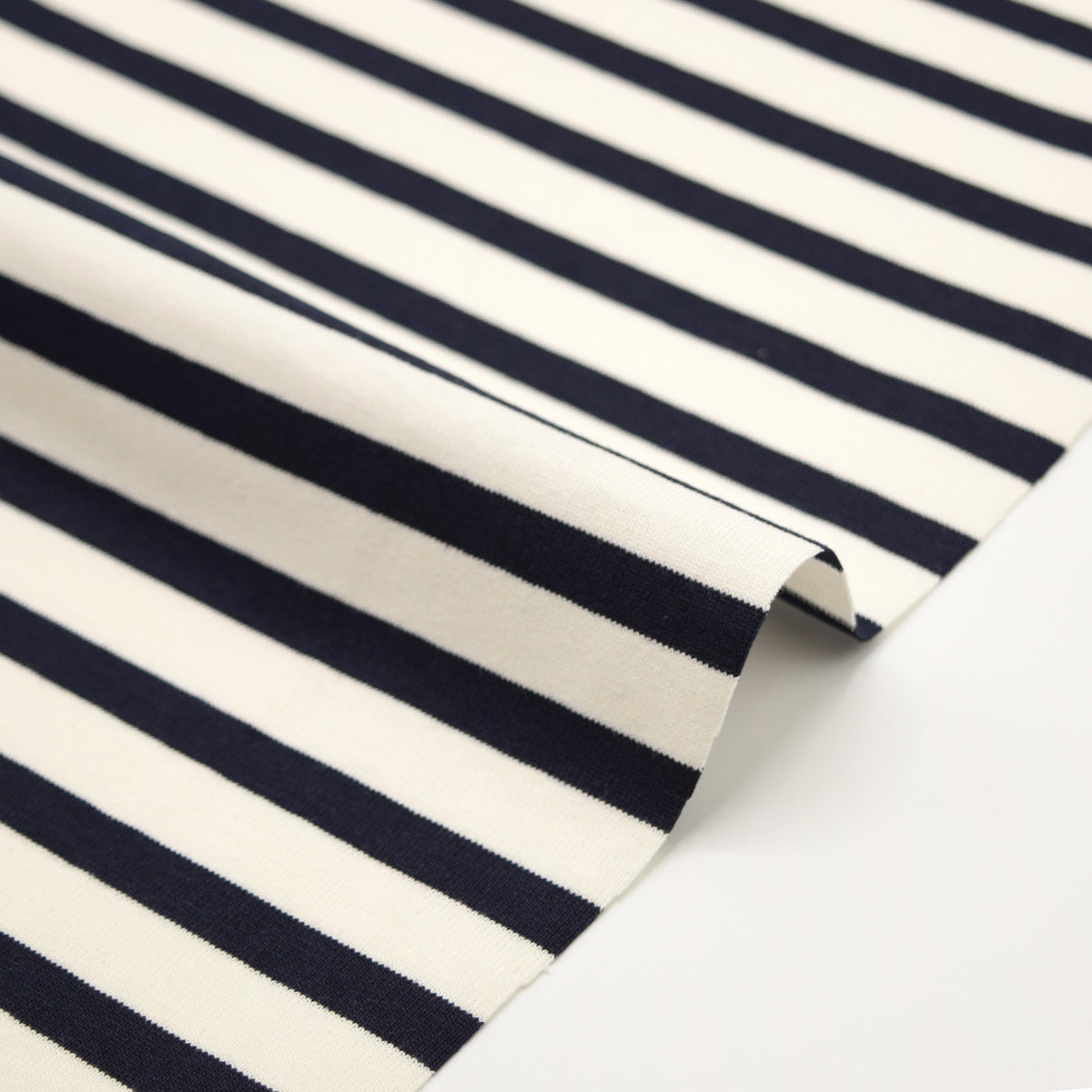 Striped Cotton Jersey Knit - White x Navy
