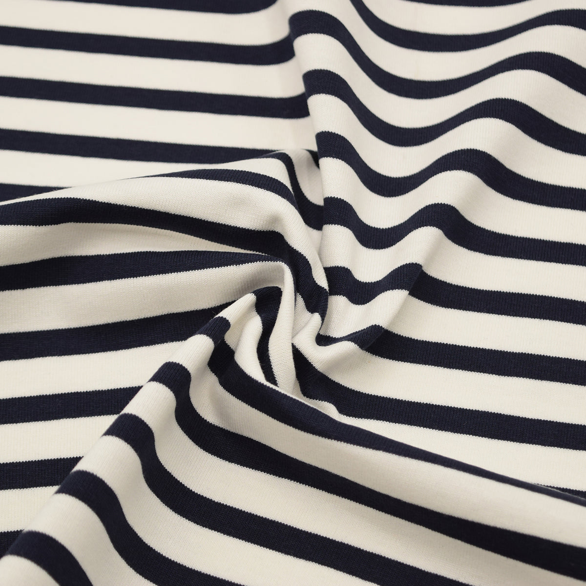 Striped Cotton Jersey Knit - White x Navy