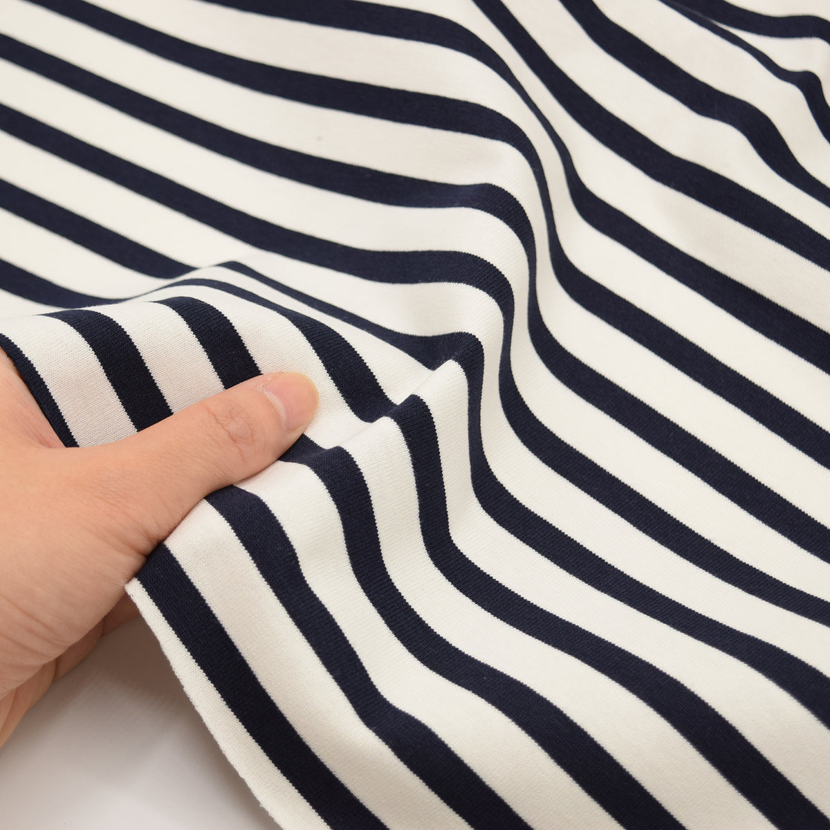 Striped Cotton Jersey Knit - White x Navy
