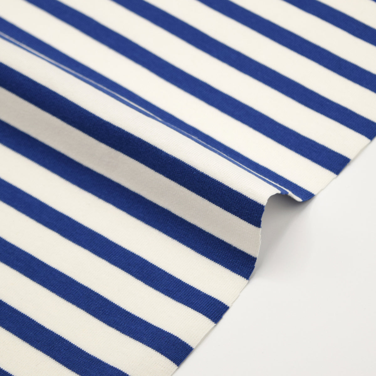 Striped Cotton Jersey Knit - White x Blue