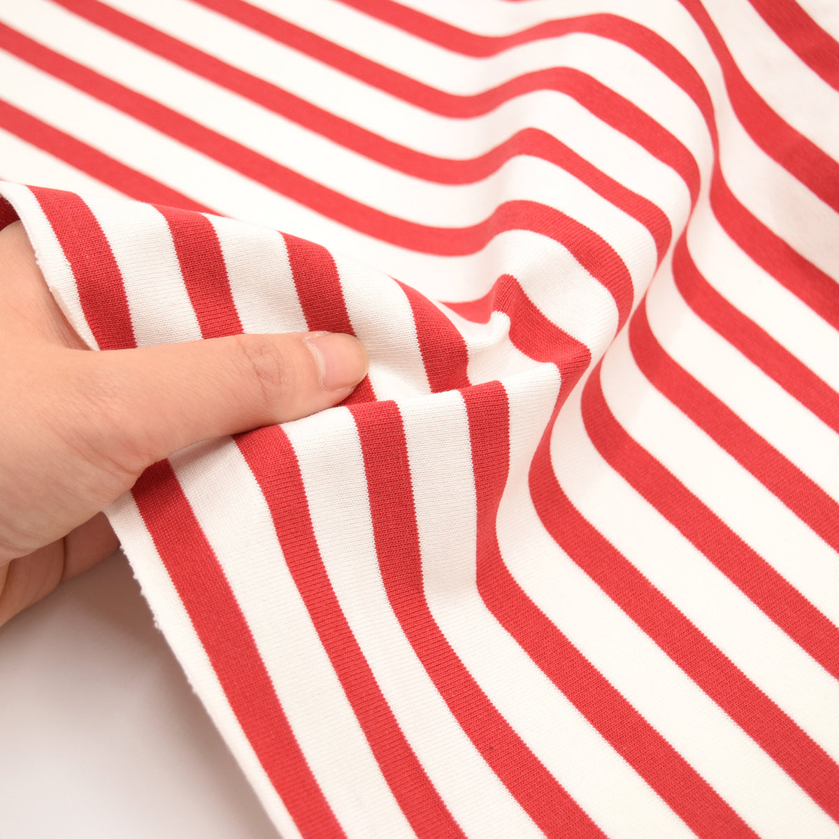 Striped Cotton Jersey Knit - White x Red