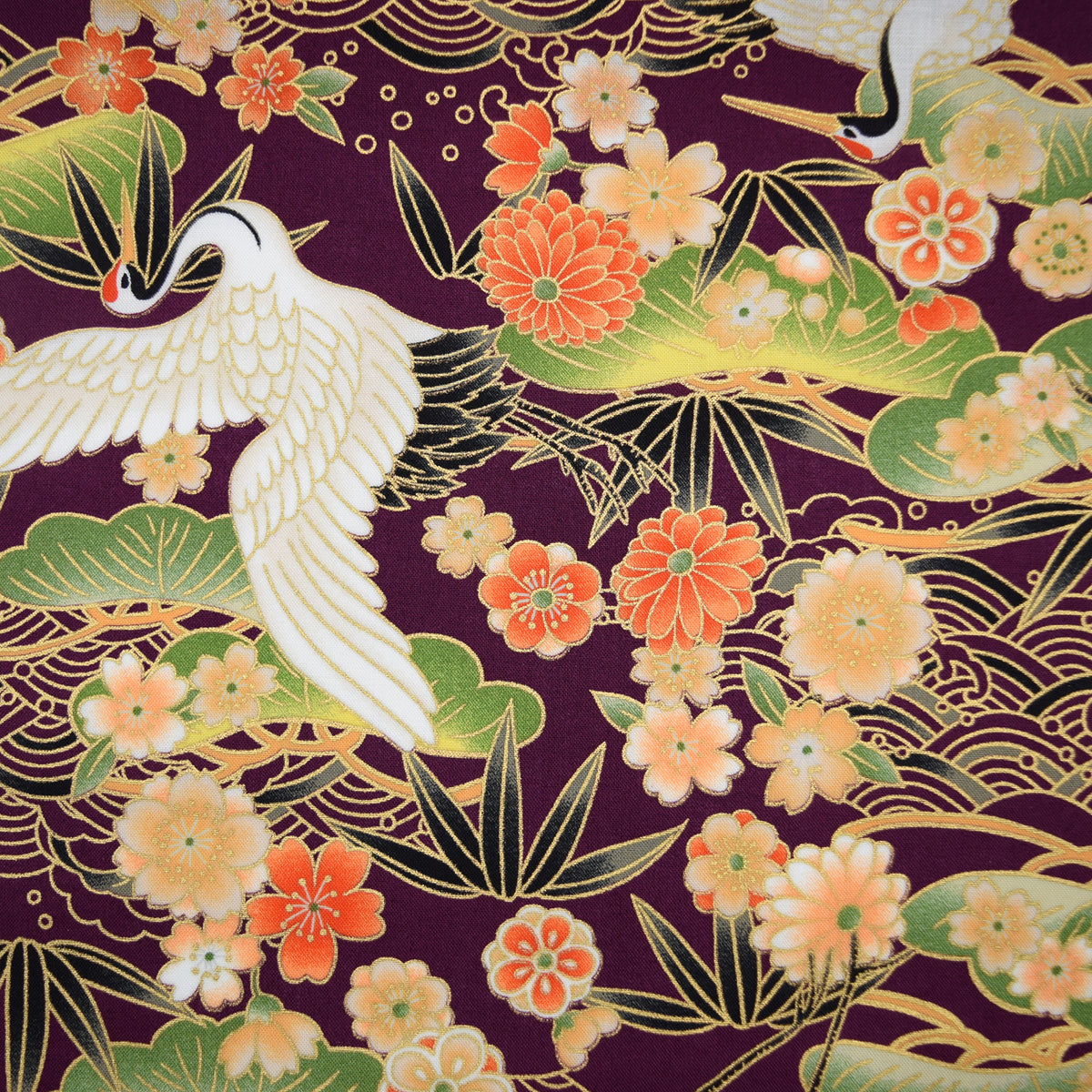 [Fabric Sample] Japanese Crane Printed Cotton Sheeting