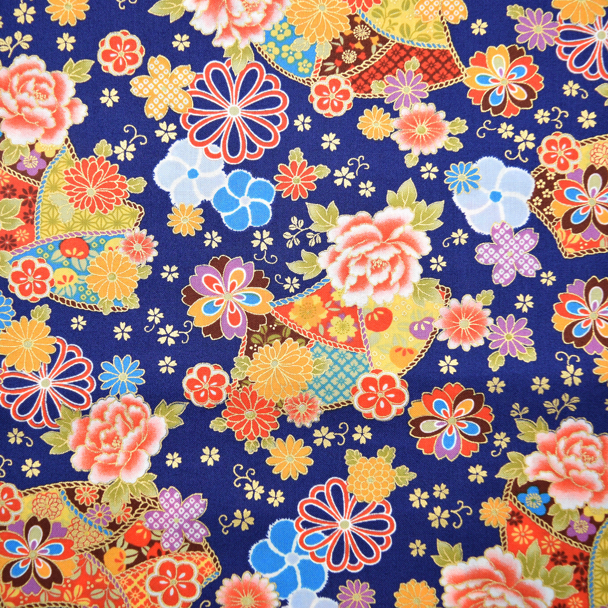[Fabric Sample] Japanese Floral Sensu Printed Cotton Sheeting