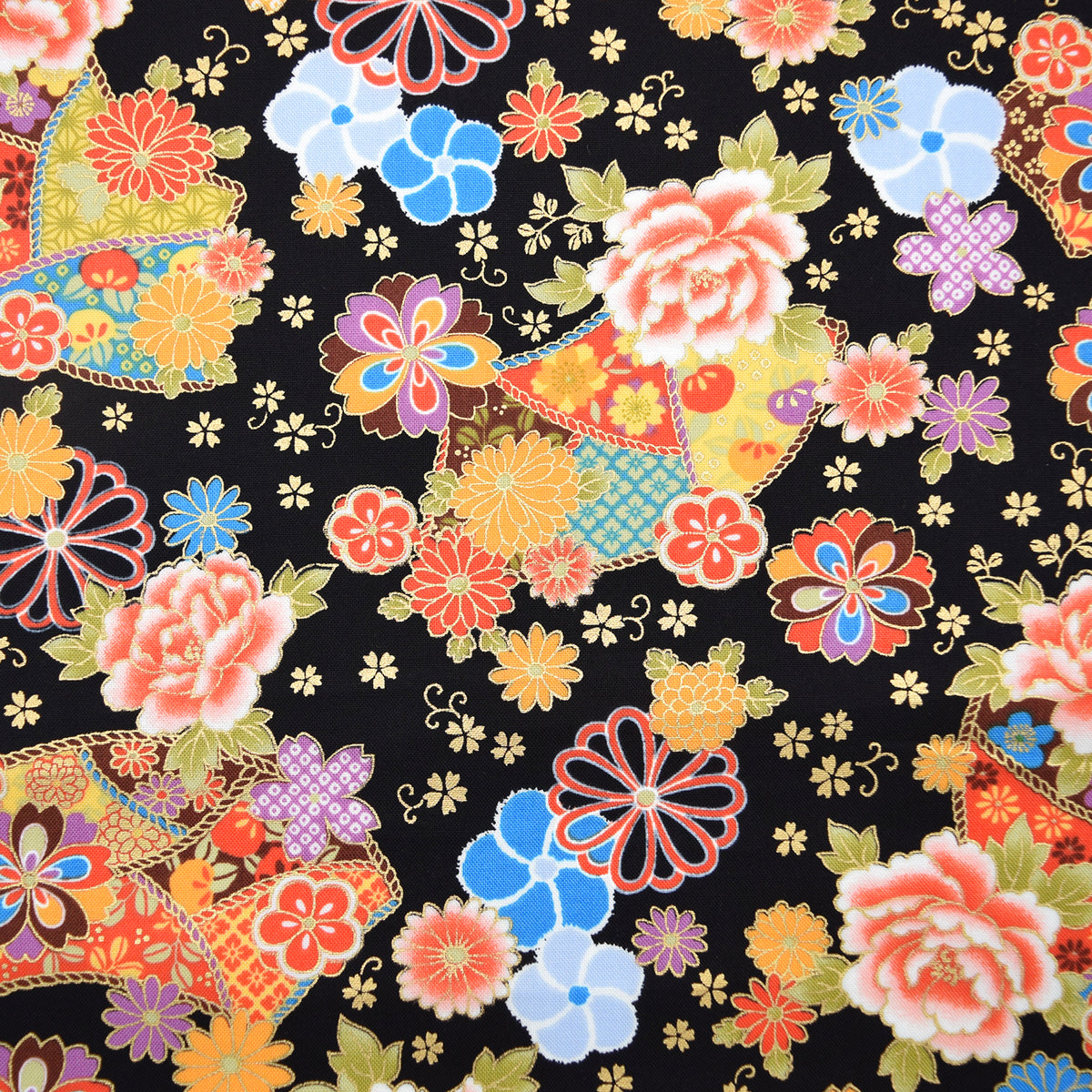 [Fabric Sample] Japanese Floral Sensu Printed Cotton Sheeting