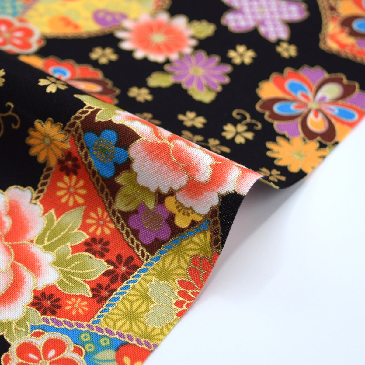 [Fabric Sample] Japanese Floral Sensu Printed Cotton Sheeting