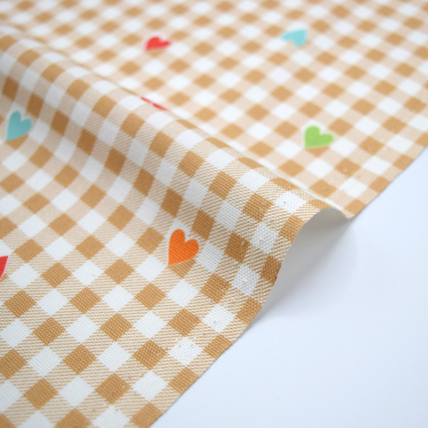 Gingham Heart Cotton Oxford - Light Beige