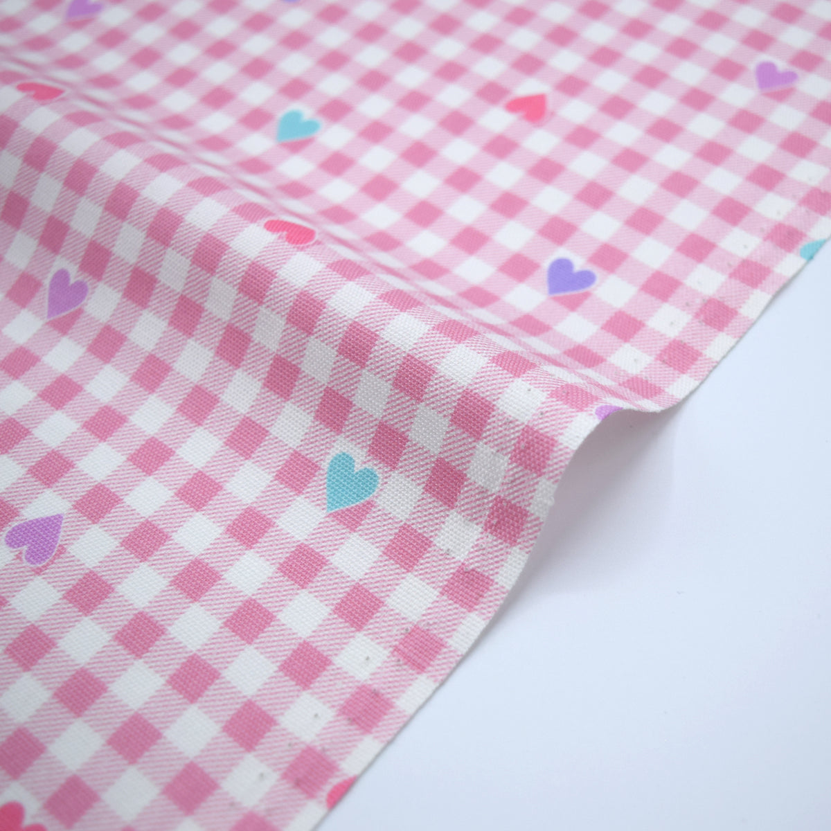 Gingham Heart Cotton Oxford - Pink