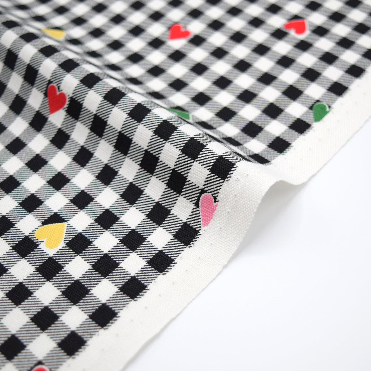Gingham Heart Cotton Oxford - Black