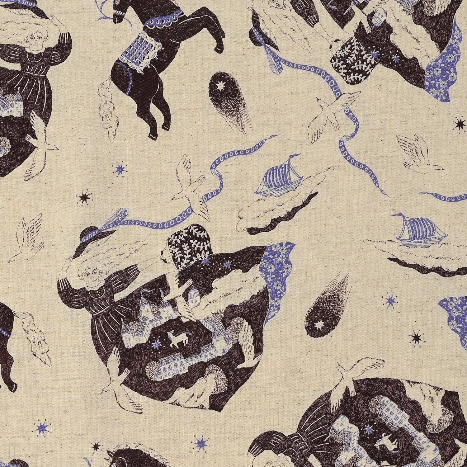 Sanae Sugimoto Vacation Cotton Linen Sheeting - Ecru x Purple EGX-9220-3