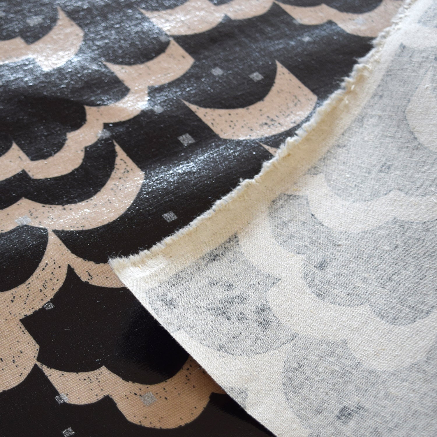 echino Rhombus Cotton Linen Laminated Canvas  - Black EKXL-98120-21