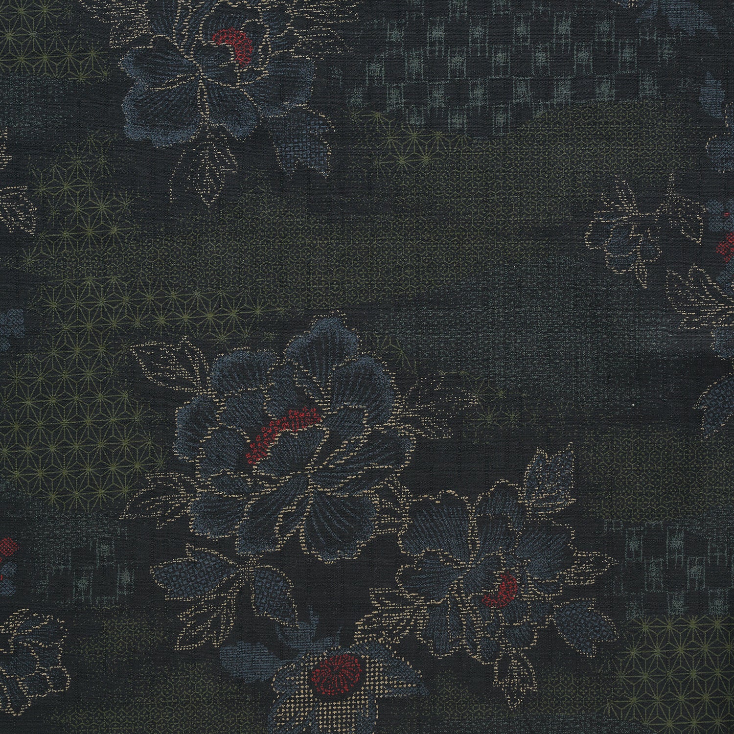 Peony Kasuri Sazanka Cross Cotton Dobby Cloth - Black