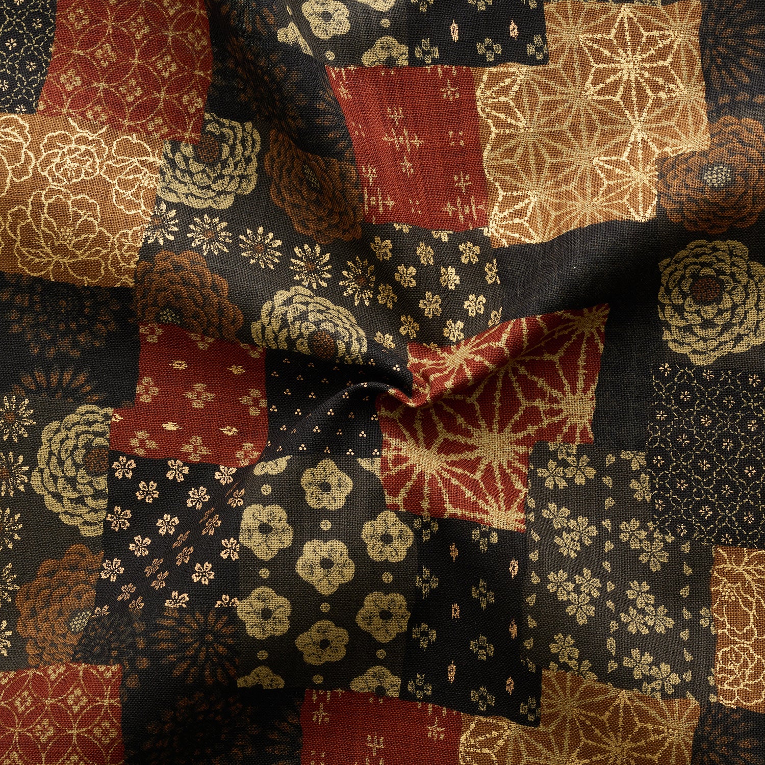 Patchwork Print Cotton Slub Fabric - Red
