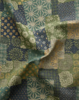 Patchwork Print Cotton Slub Fabric - Green