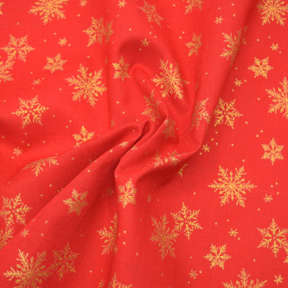 Glittery Snowflake Cotton Shirting - Red