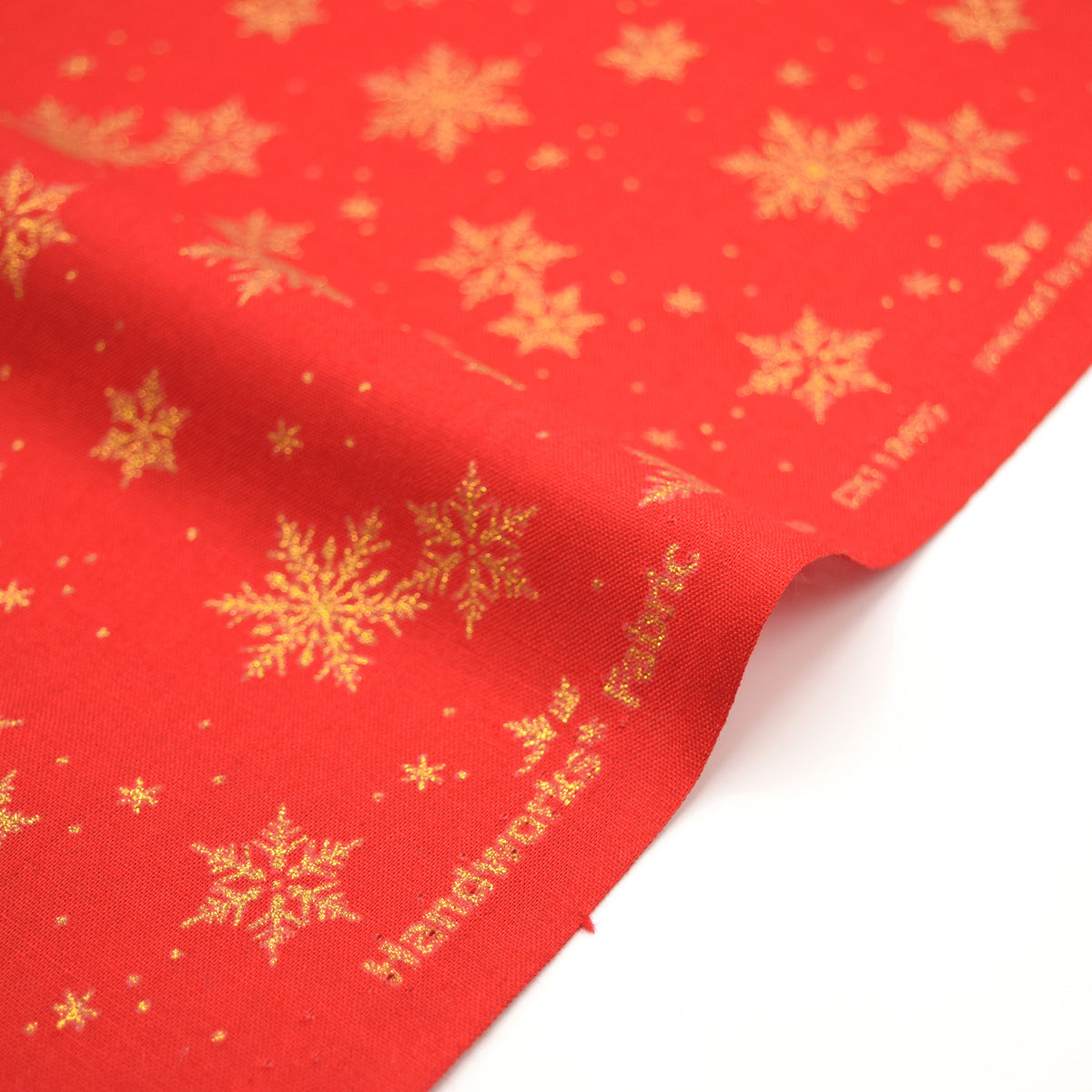 Glittery Snowflake Cotton Shirting - Red