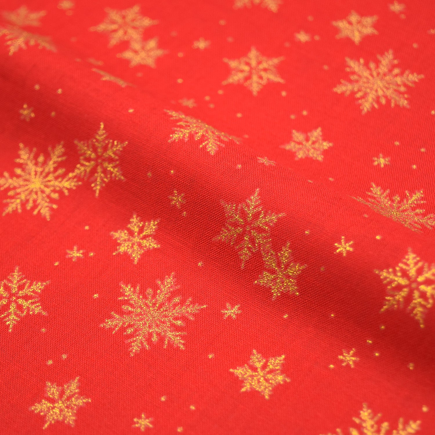 Glittery Snowflake Cotton Shirting - Red