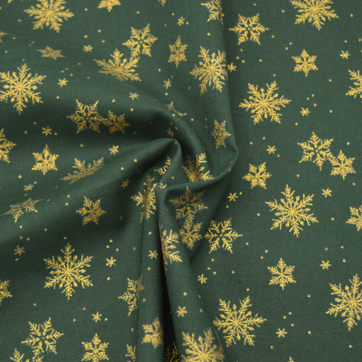 Glittery Snowflake Cotton Shirting - Green