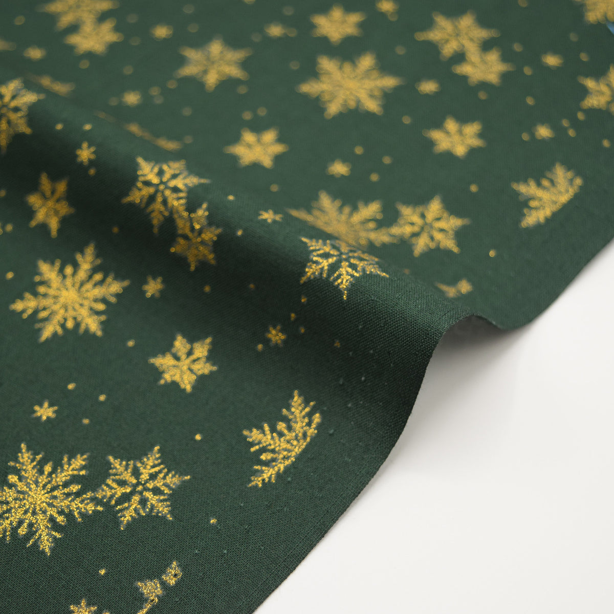 Glittery Snowflake Cotton Shirting - Green