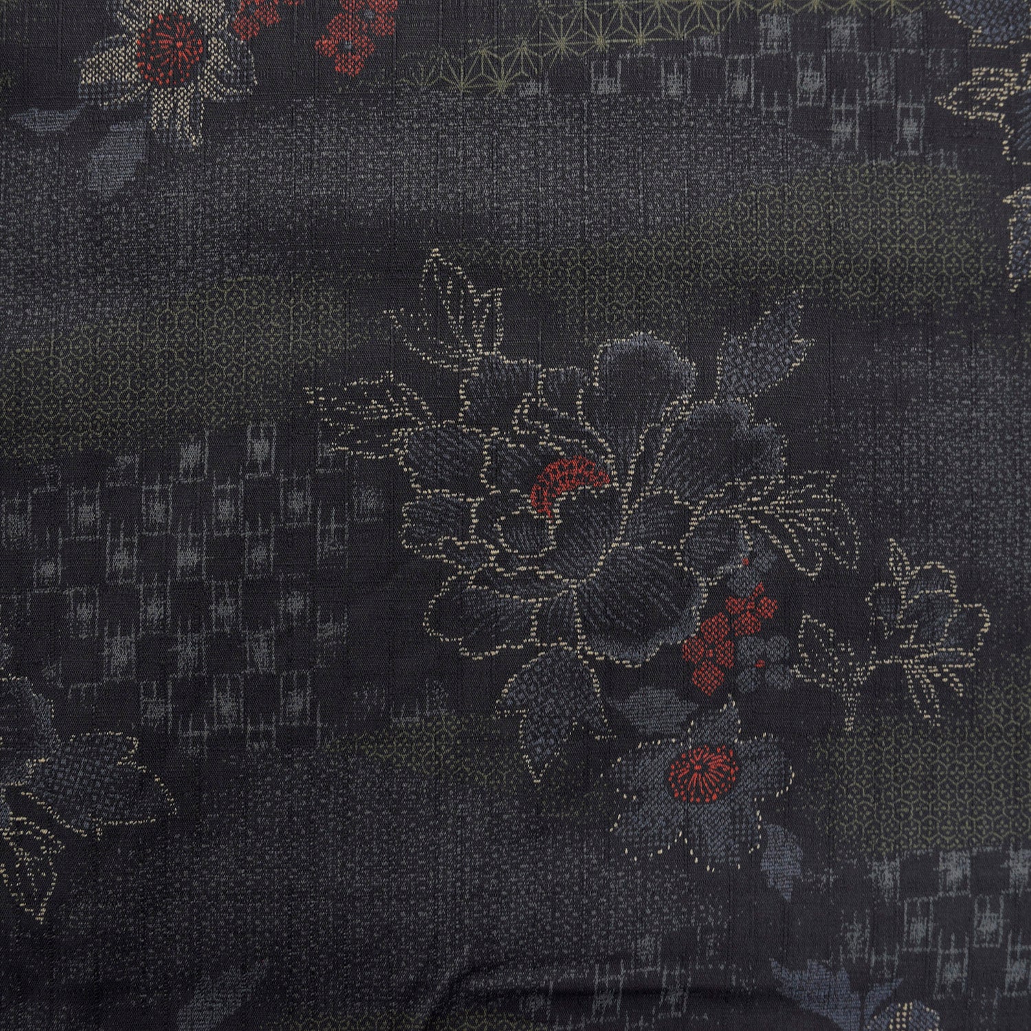 Peony Kasuri Sazanka Cross Cotton Dobby Cloth - Black