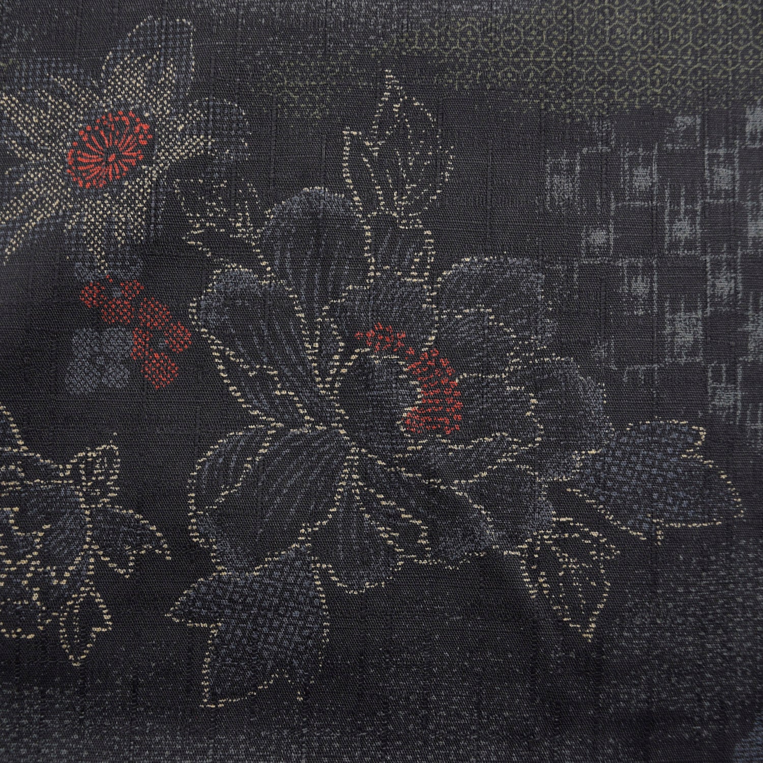 Peony Kasuri Sazanka Cross Cotton Dobby Cloth - Black