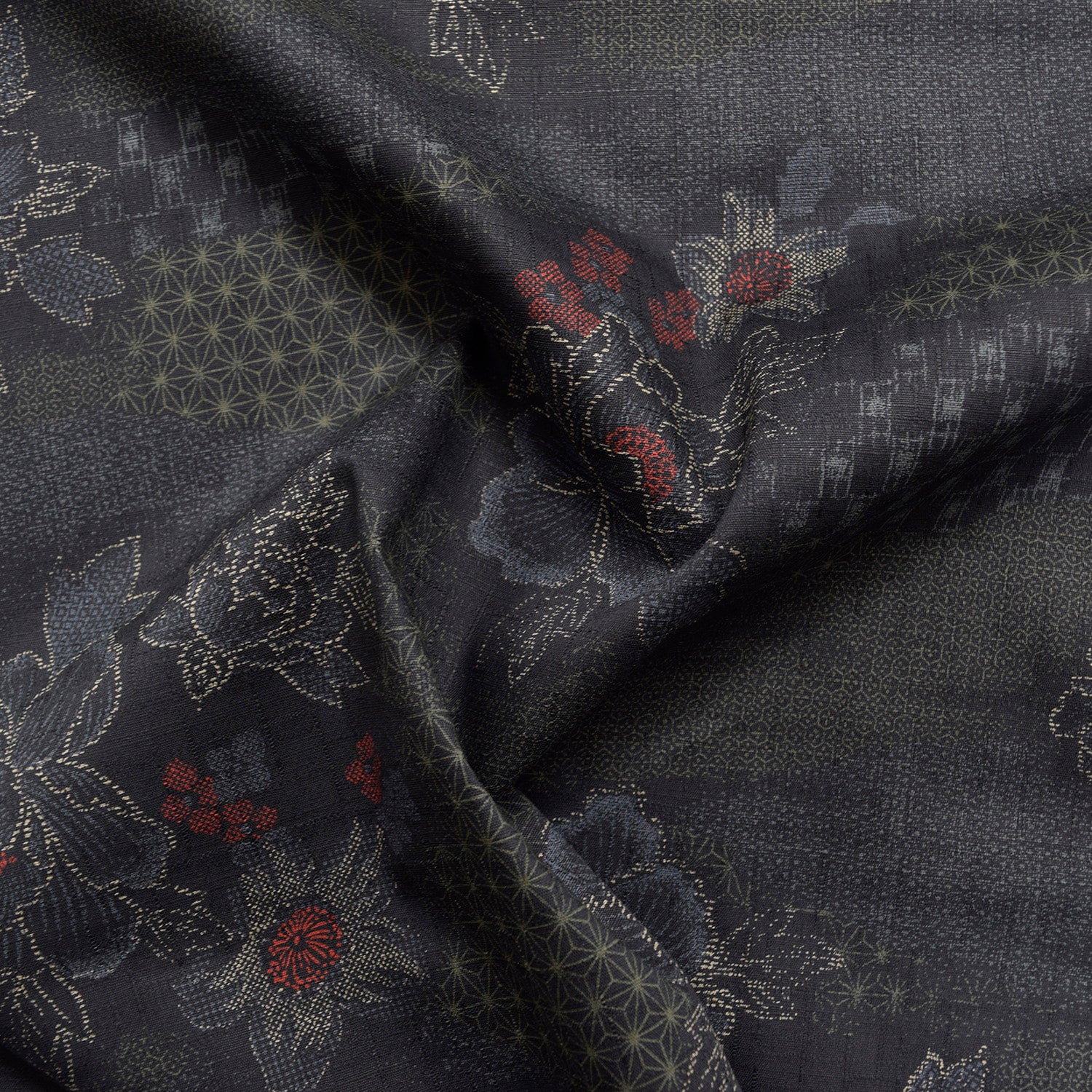 Peony Kasuri Sazanka Cross Cotton Dobby Cloth - Black