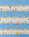 Fishing Cats Cotton Linen Canvas - Light Blue