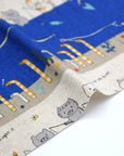 Fishing Cats Cotton Linen Canvas - Blue