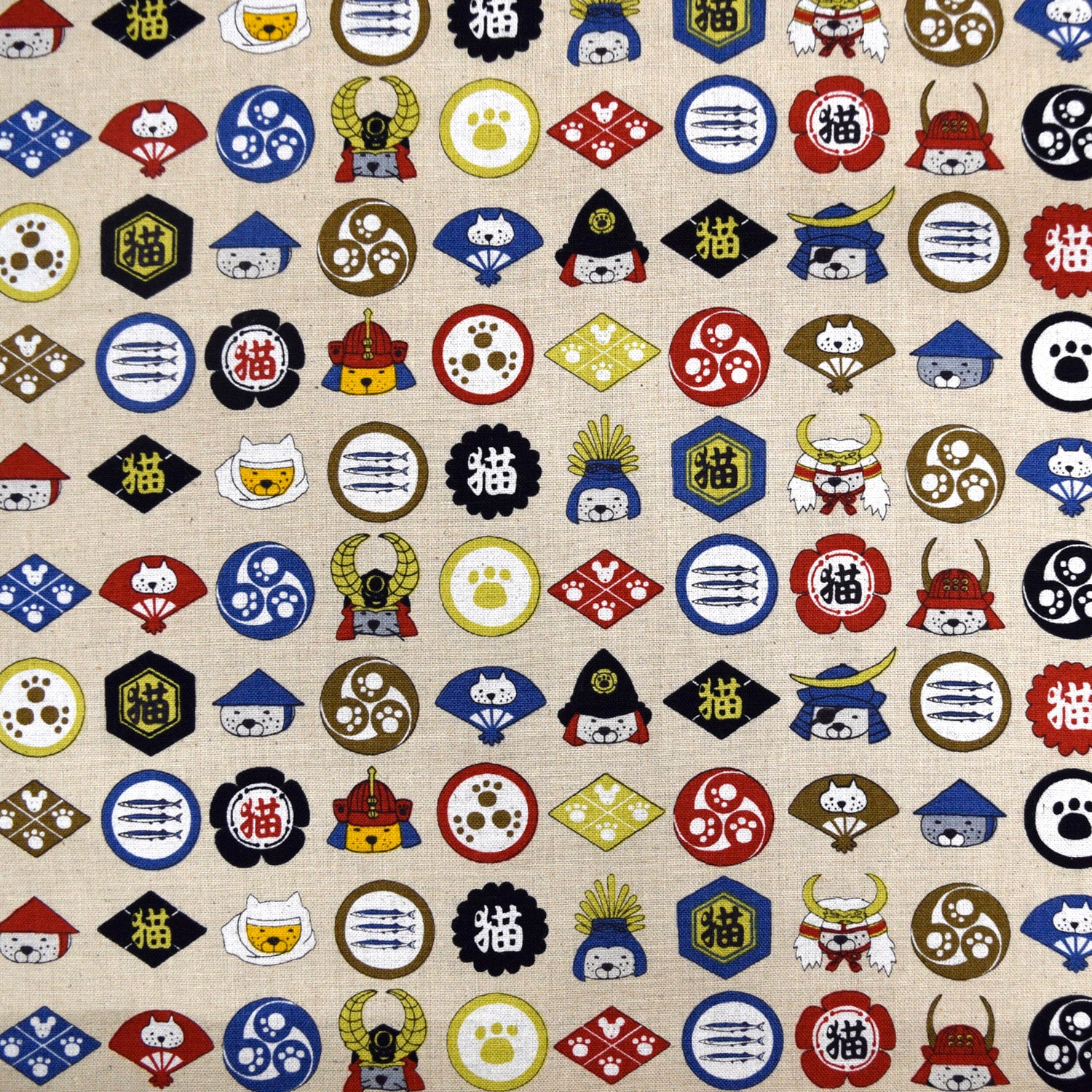 [Fabric Sample] Cat Family Crests Cotton Linen Canvas