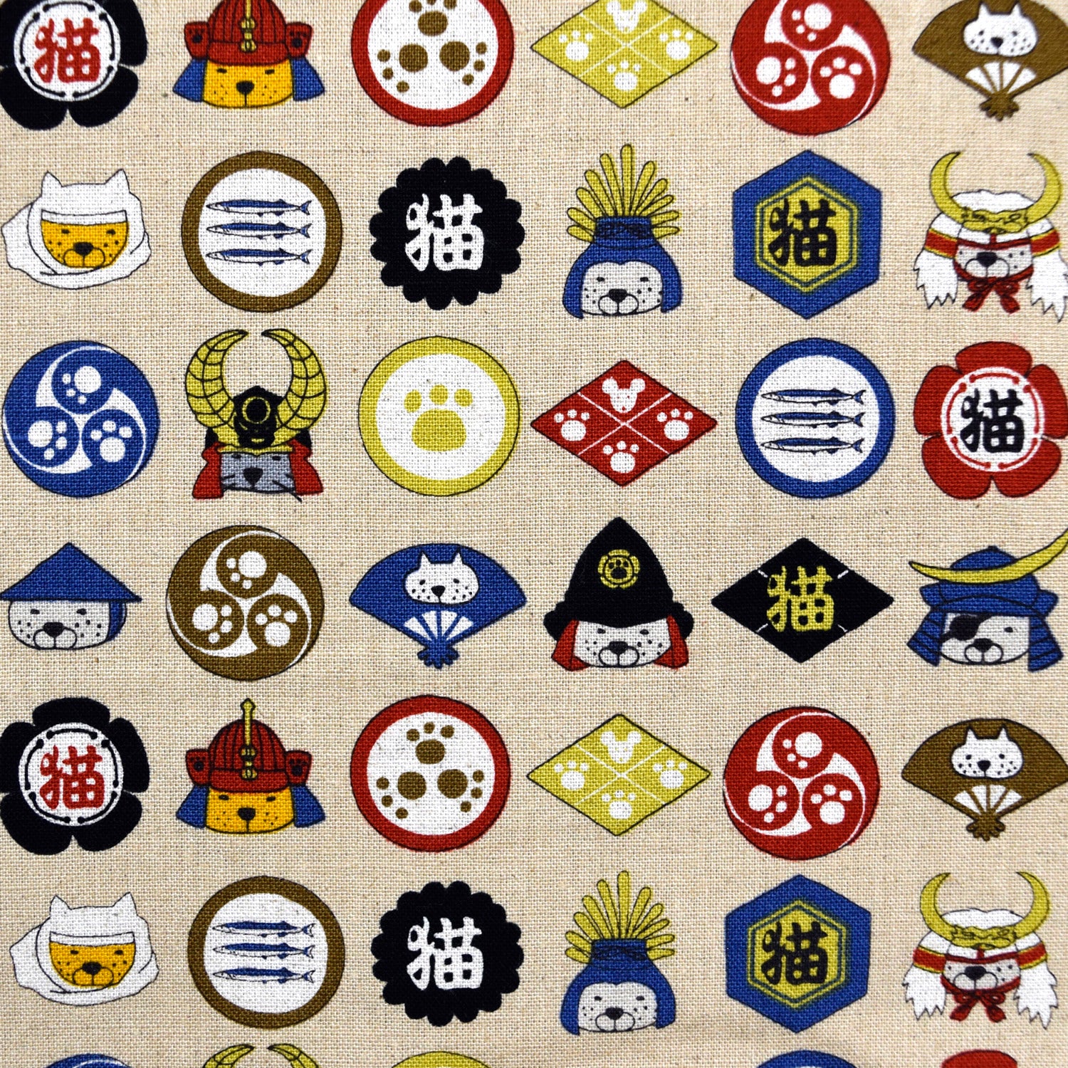 [Fabric Sample] Cat Family Crests Cotton Linen Canvas
