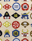 Cat Family Crests Cotton Linen Canvas - Beige