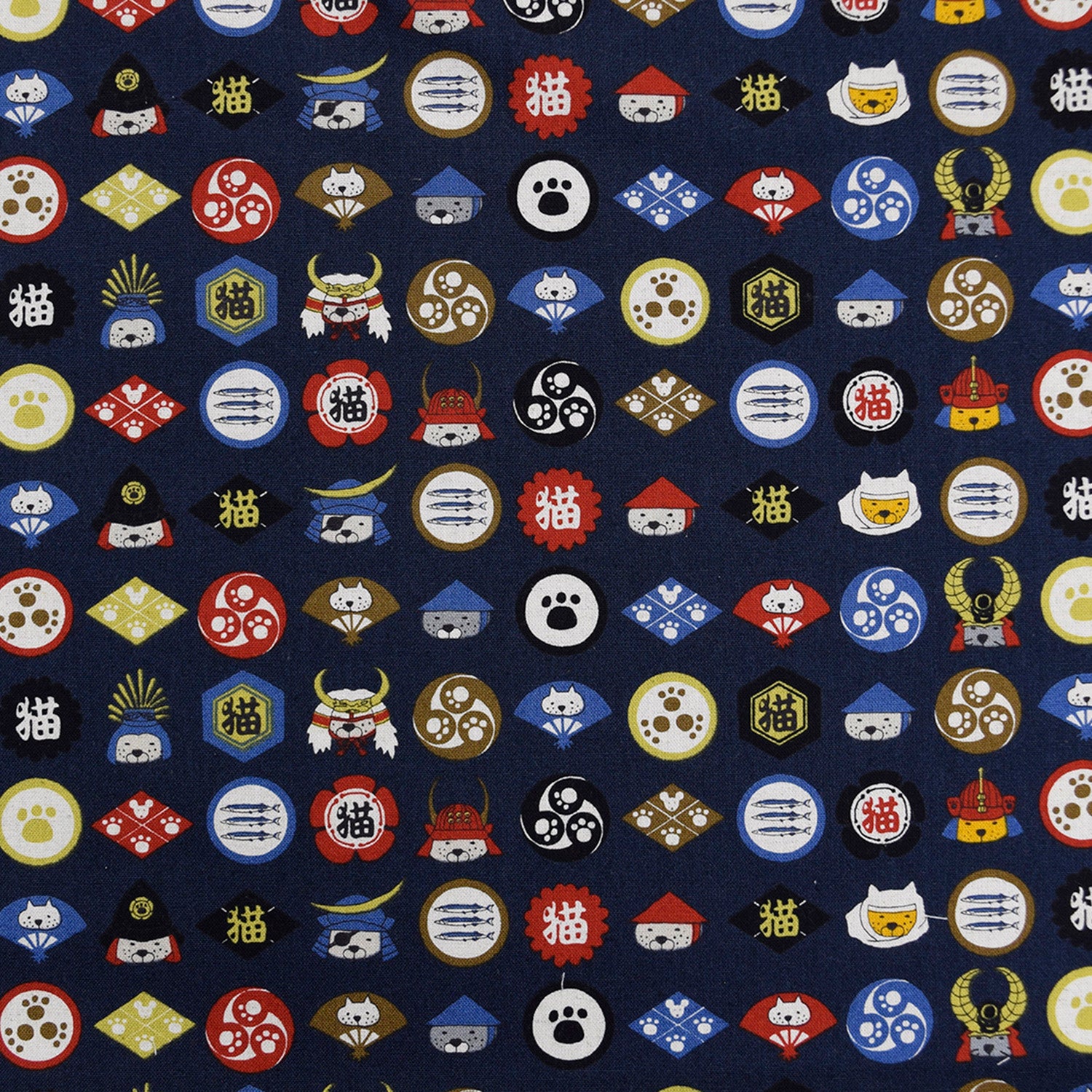 [Fabric Sample] Cat Family Crests Cotton Linen Canvas