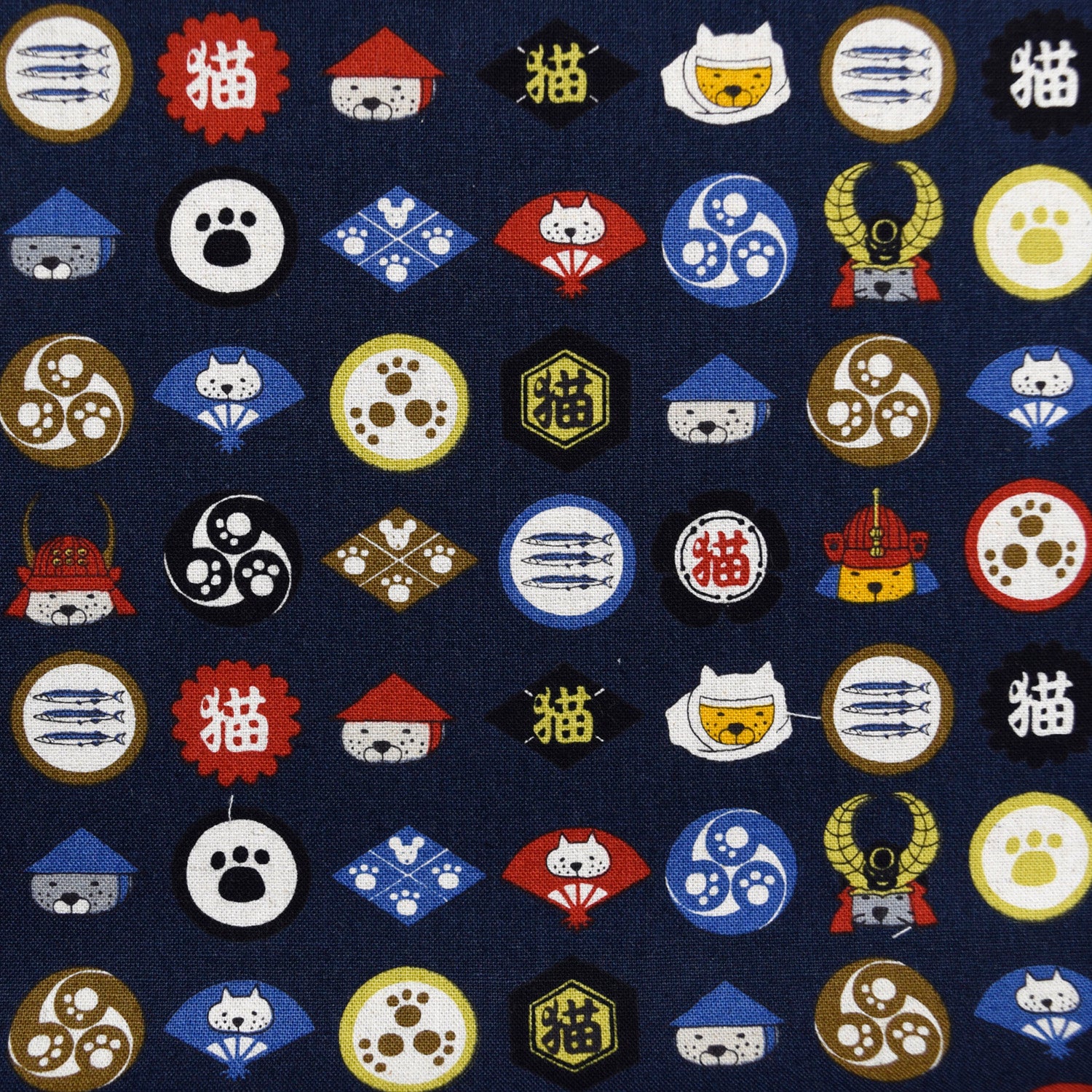 [Fabric Sample] Cat Family Crests Cotton Linen Canvas