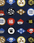 Cat Family Crests Cotton Linen Canvas - Navy