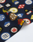 Cat Family Crests Cotton Linen Canvas - Navy