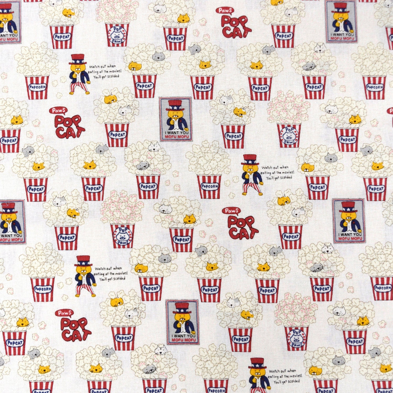 Pop Cat Cotton Canvas - Ivory