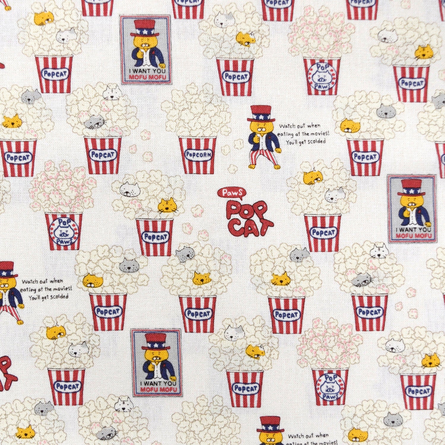 Pop Cat Cotton Canvas - Ivory