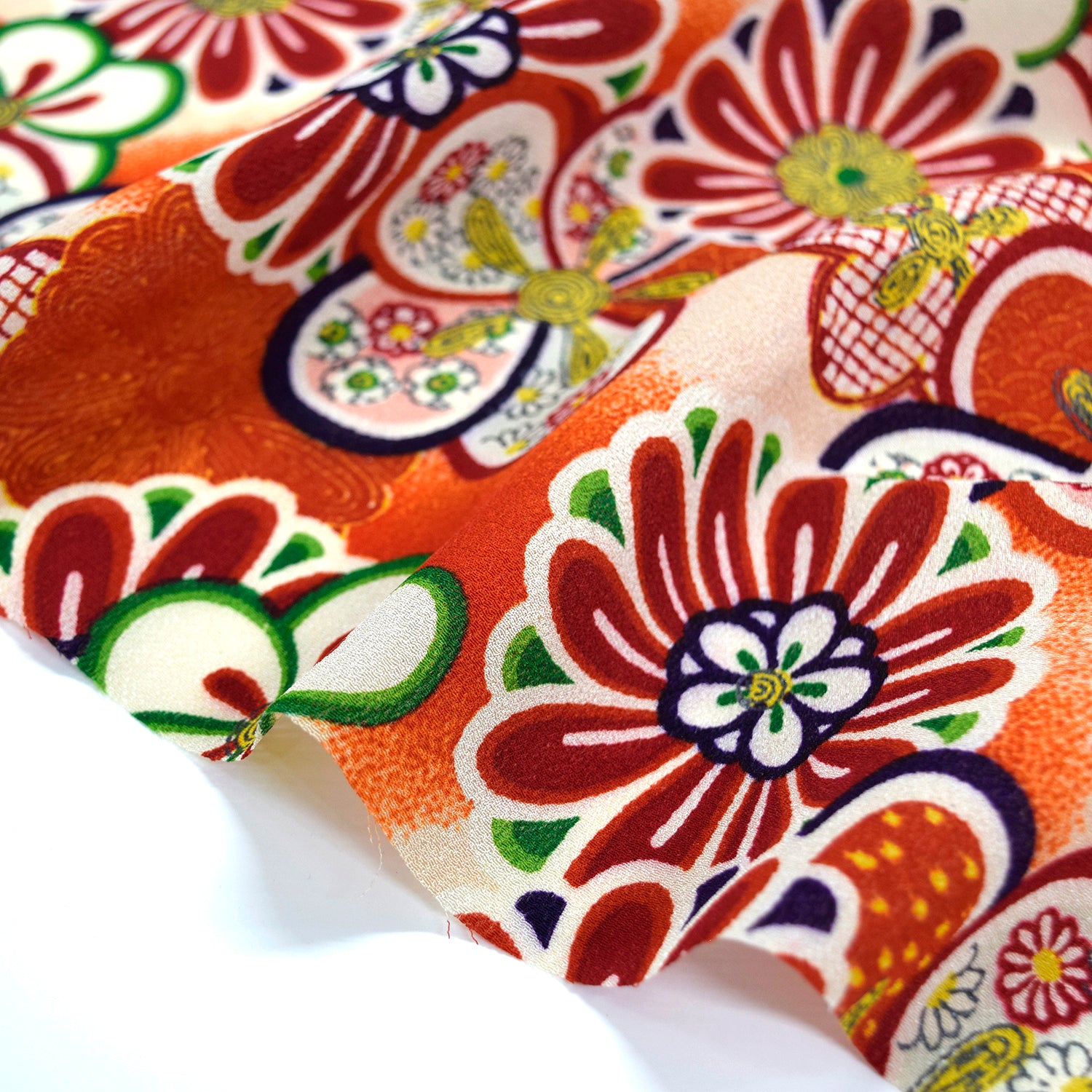 Kimoto Pattern Chirimen Fabric - Red [28" Width] LS-008-1