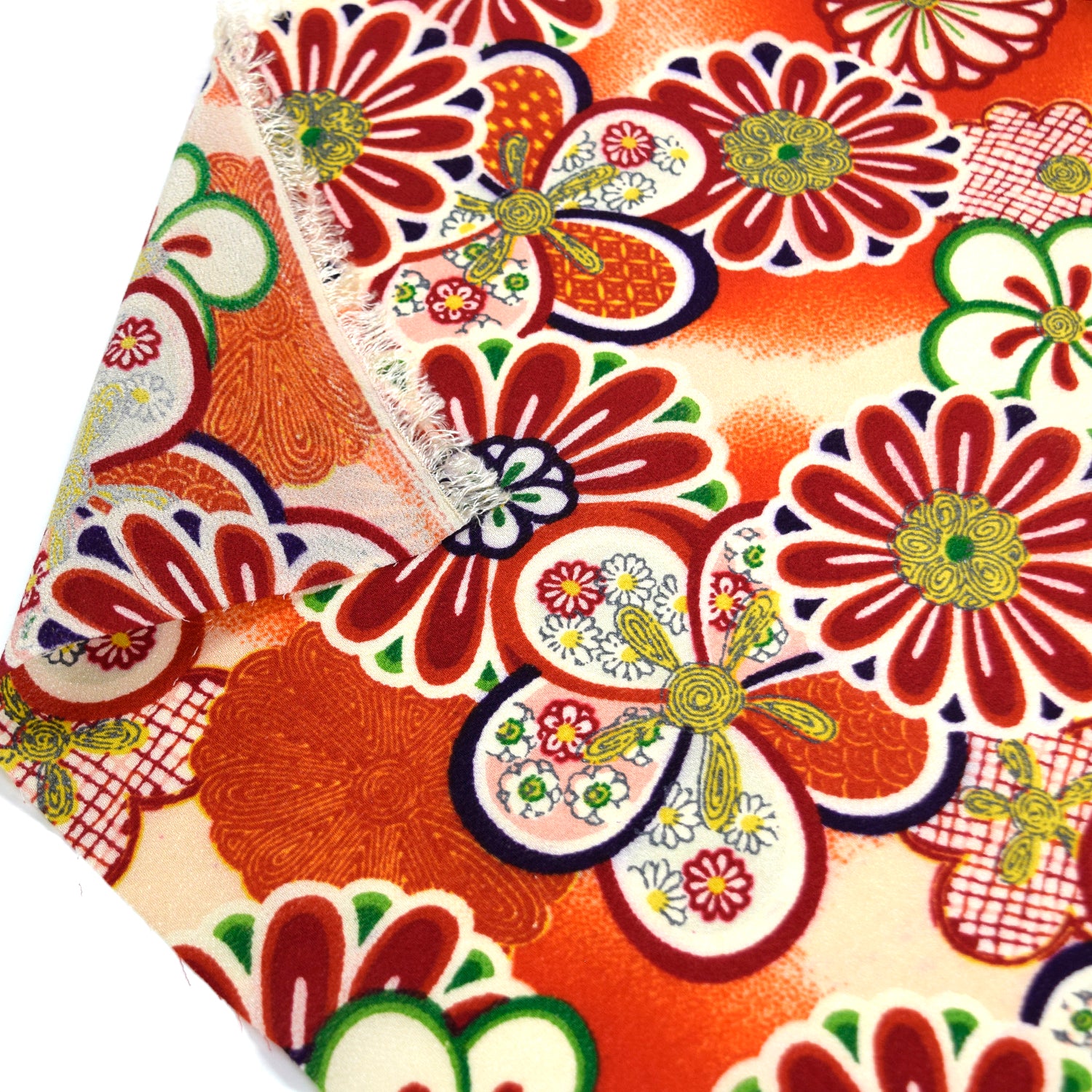 Kimoto Pattern Chirimen Fabric - Red [28" Width] LS-008-1