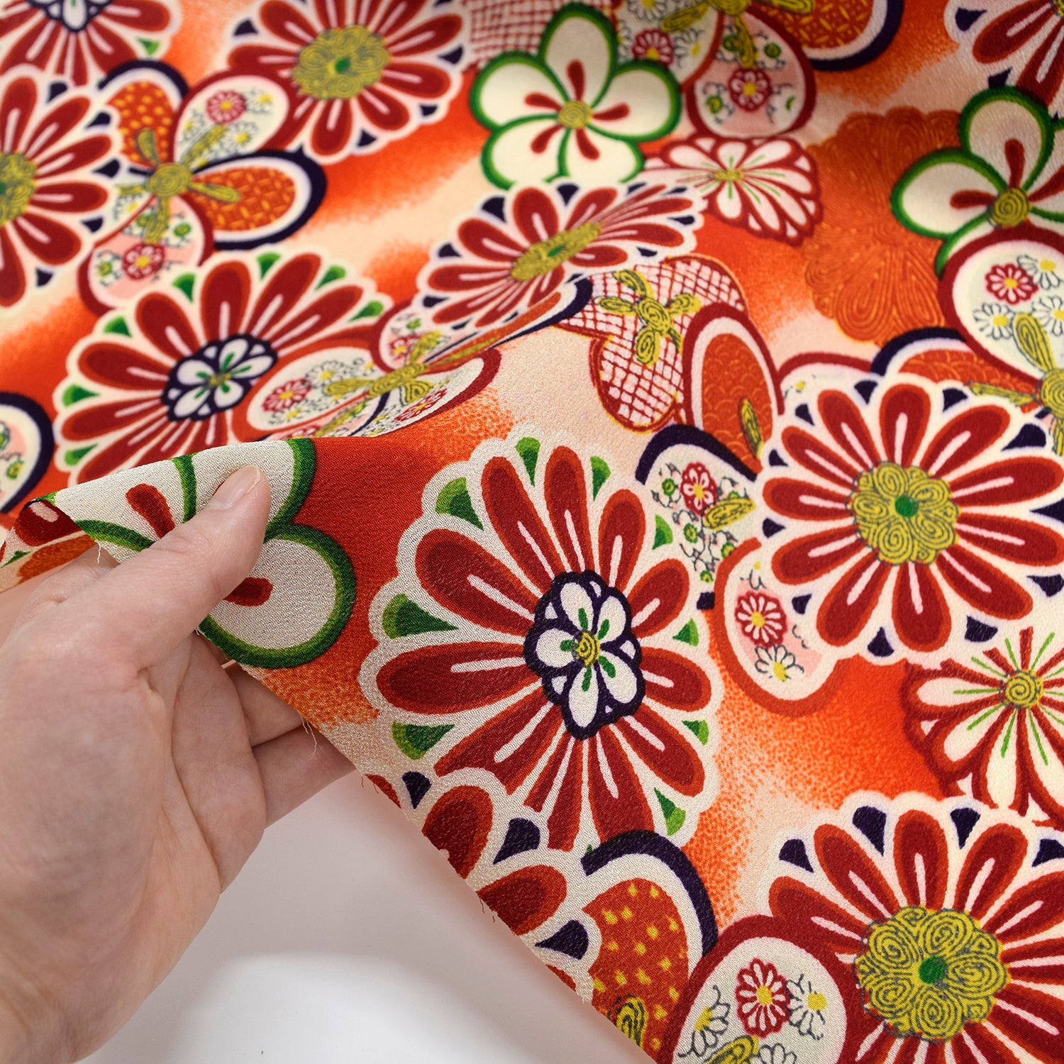 Kimoto Pattern Chirimen Fabric - Red [28" Width] LS-008-1