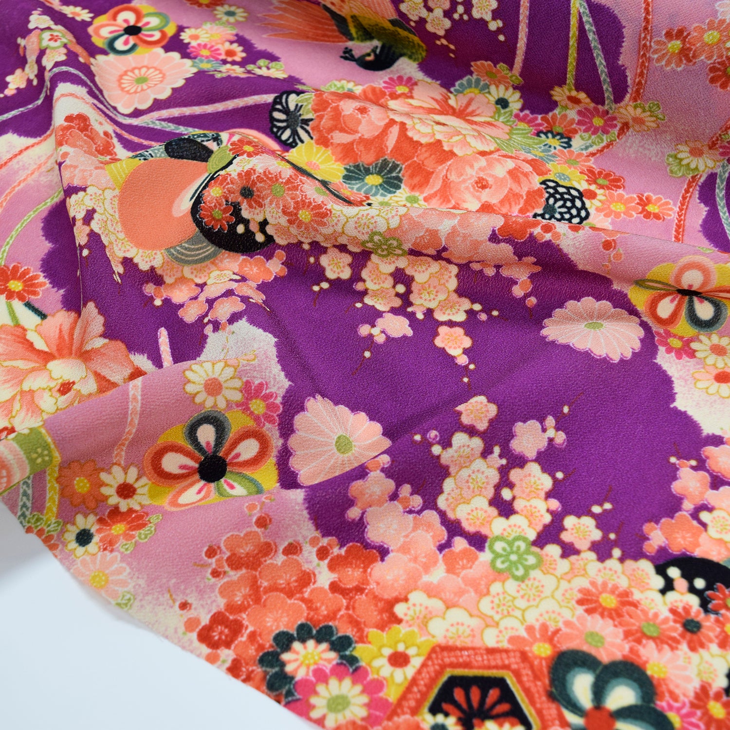 Kimoto Pattern Chirimen Fabric - Purple [28" Width] LS-008-1