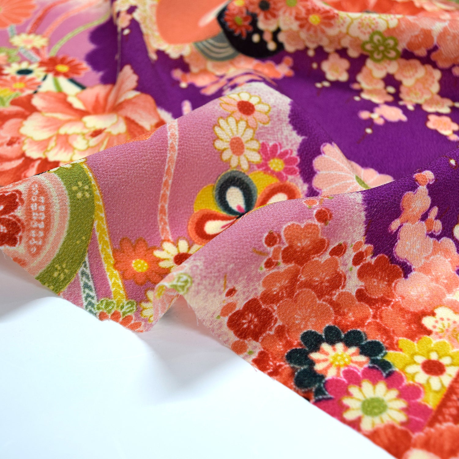 Kimoto Pattern Chirimen Fabric - Purple [28" Width] LS-008-1