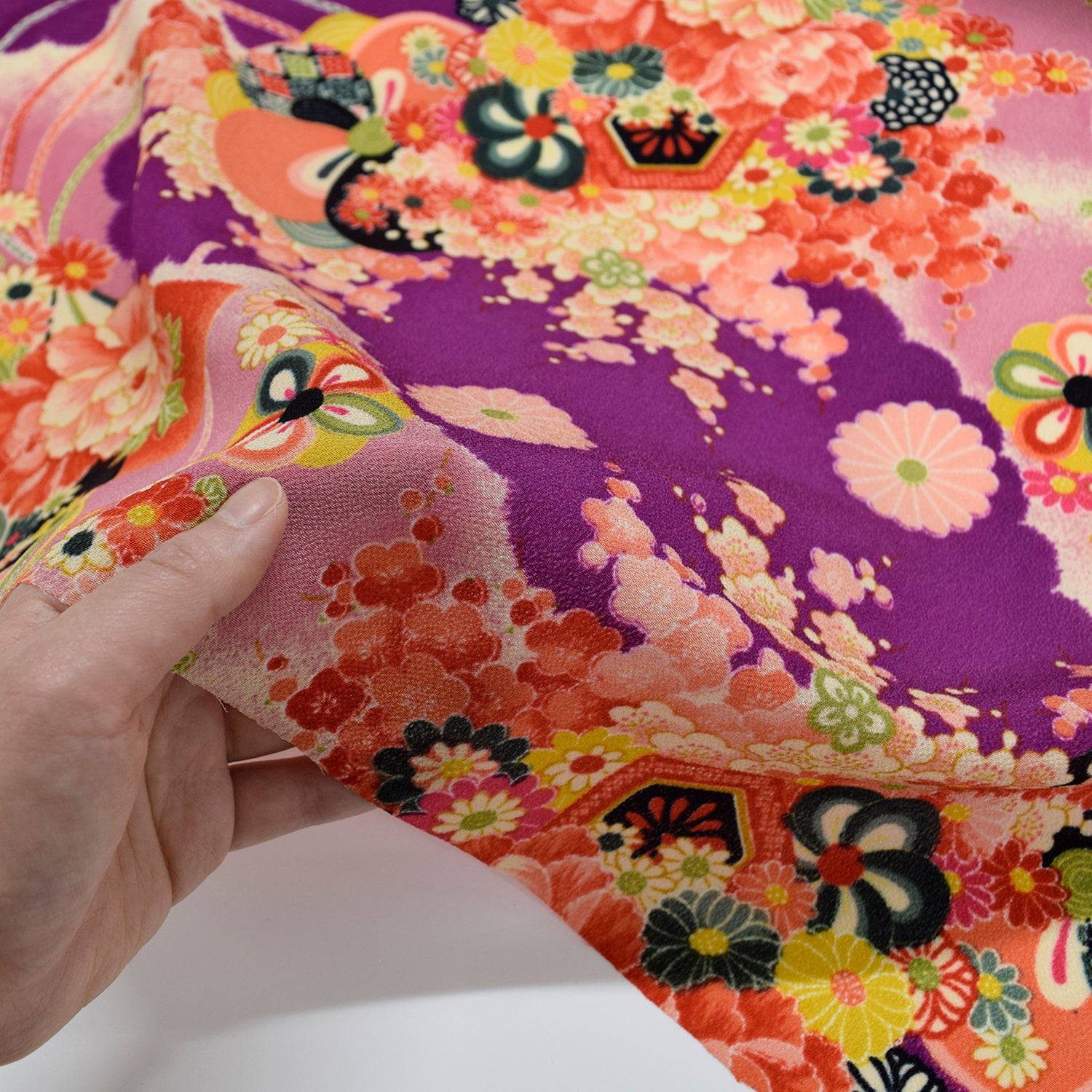 Kimoto Pattern Chirimen Fabric - Purple [28" Width] LS-008-1