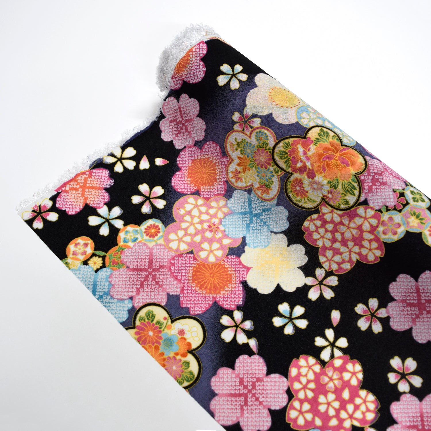 Kimoto Pattern Chirimen Fabric - Black [28" Width] LS-008-1