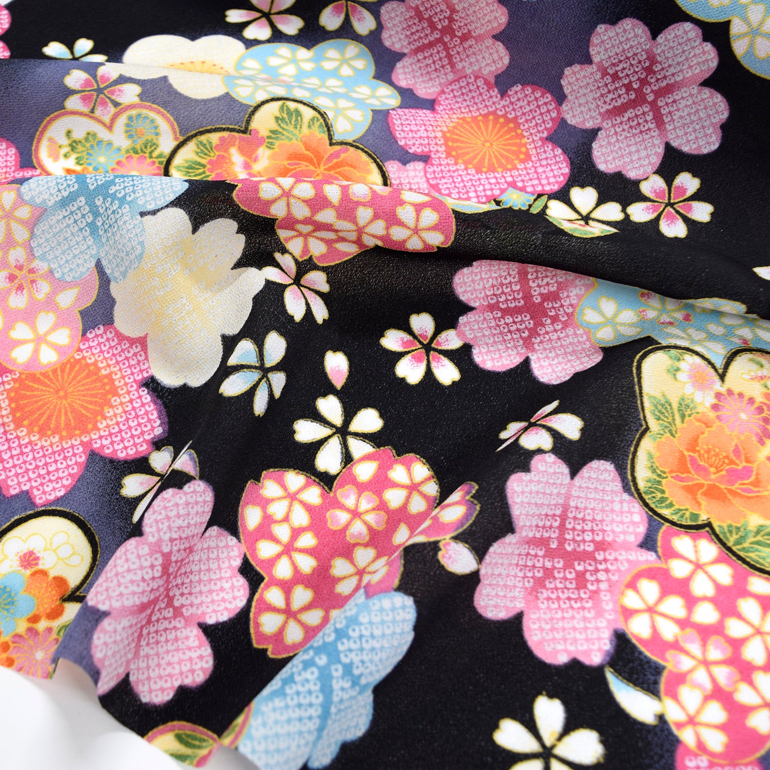 Kimoto Pattern Chirimen Fabric - Black [28" Width] LS-008-1