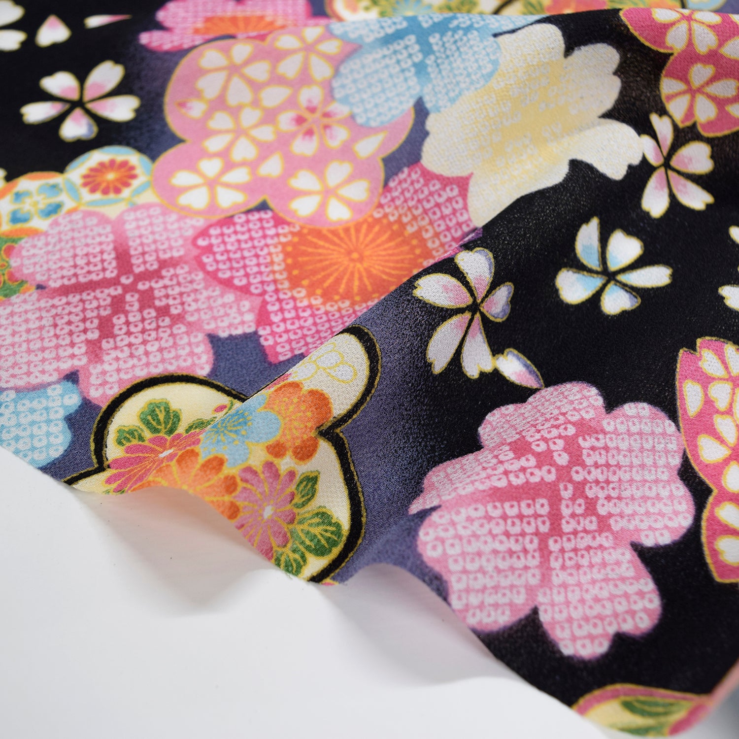 Kimoto Pattern Chirimen Fabric - Black [28" Width] LS-008-1