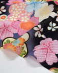 Kimoto Pattern Chirimen Fabric - Black [28" Width] LS-008-1