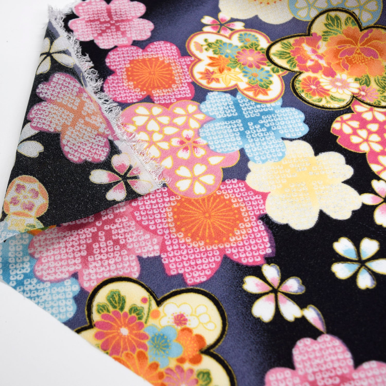 Kimoto Pattern Chirimen Fabric - Black [28" Width] LS-008-1